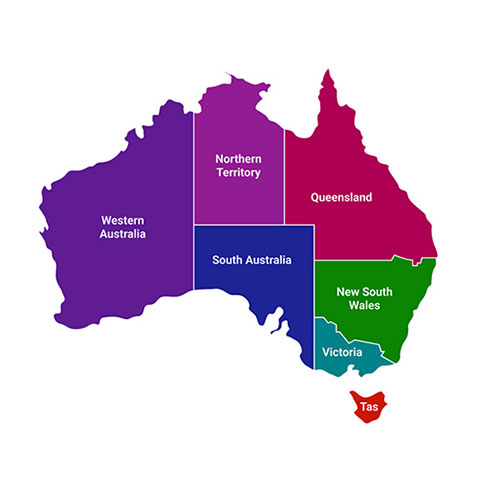 Map of Australia showing different states