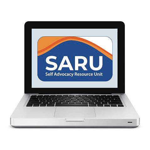 Computer with Saru logo displayed